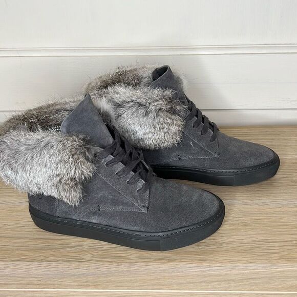 Vince Nyack Fur High Top Sneaker Gray Suede Rabbit Sneaker 6M New - Picture 6 of 10